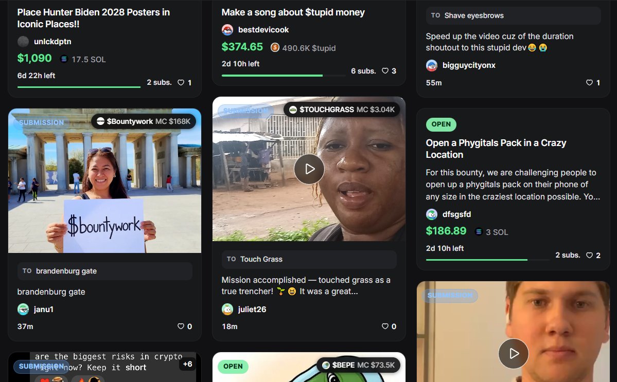 A screenshot of Pump.fun's GO arm showing trending bounties. Source: Pump.fun