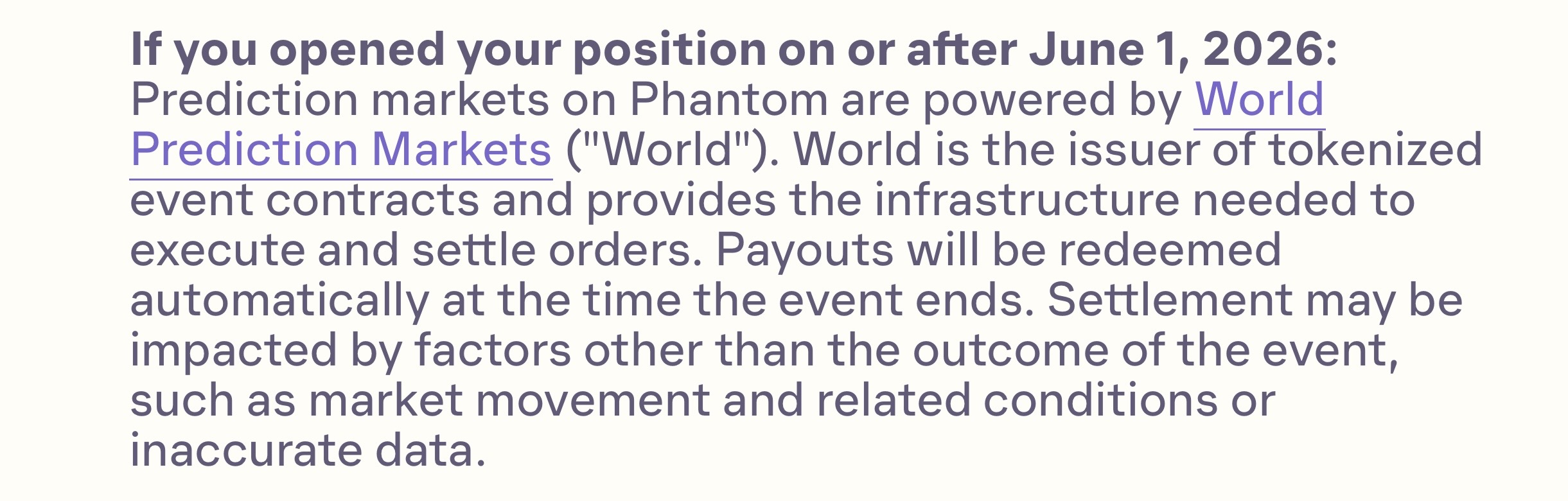 Phantom's updated prediction markets disclosure. Source: Phantom
