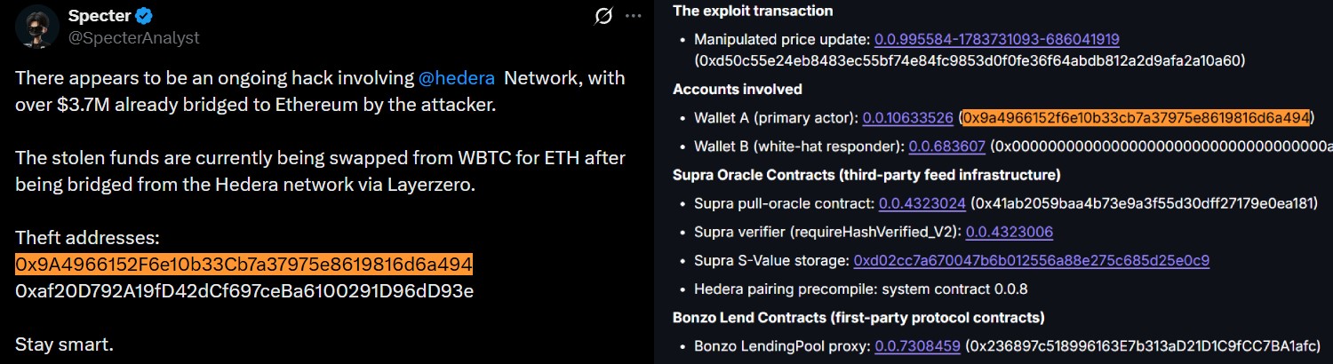 Specter's X post / Bonzo Finance's post-mortem report. Source: X, Bonzo Finance