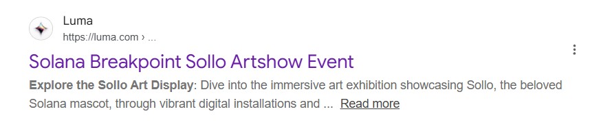 Luma event page for Bold Leonidas' Breakpoint 2025 art show describing Sollo as the